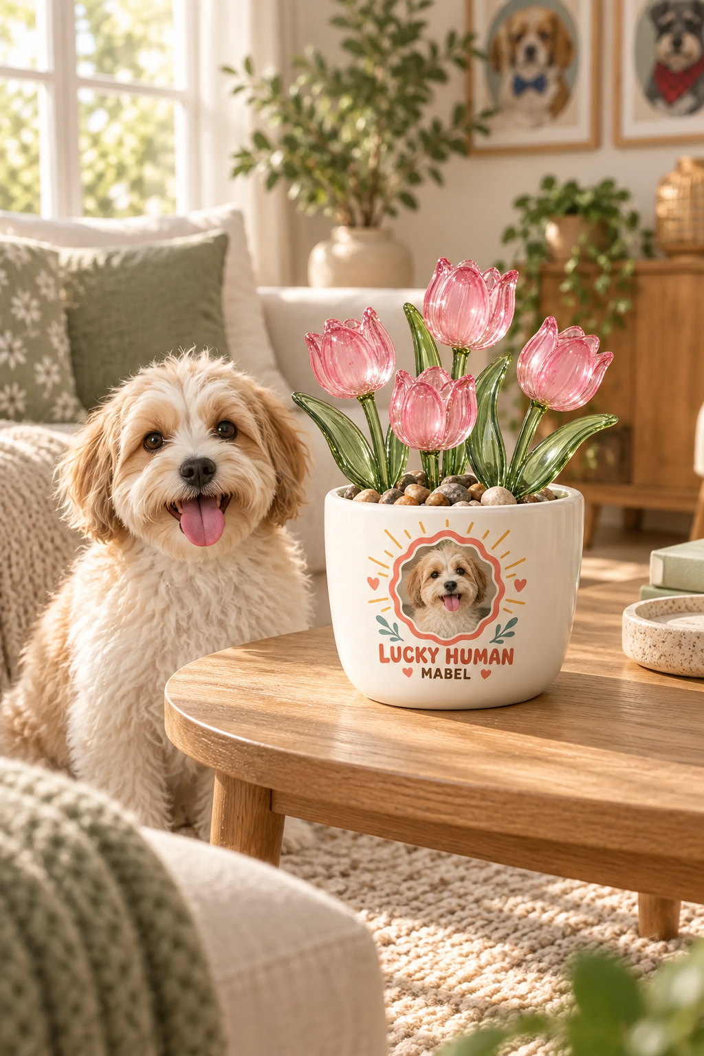 Glass Tulip Pots — personalized pet gift example