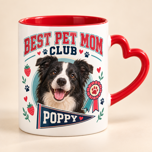 Best Pet Mom Club — Personalized Pet Heart Handle Mug — close-up example mockup