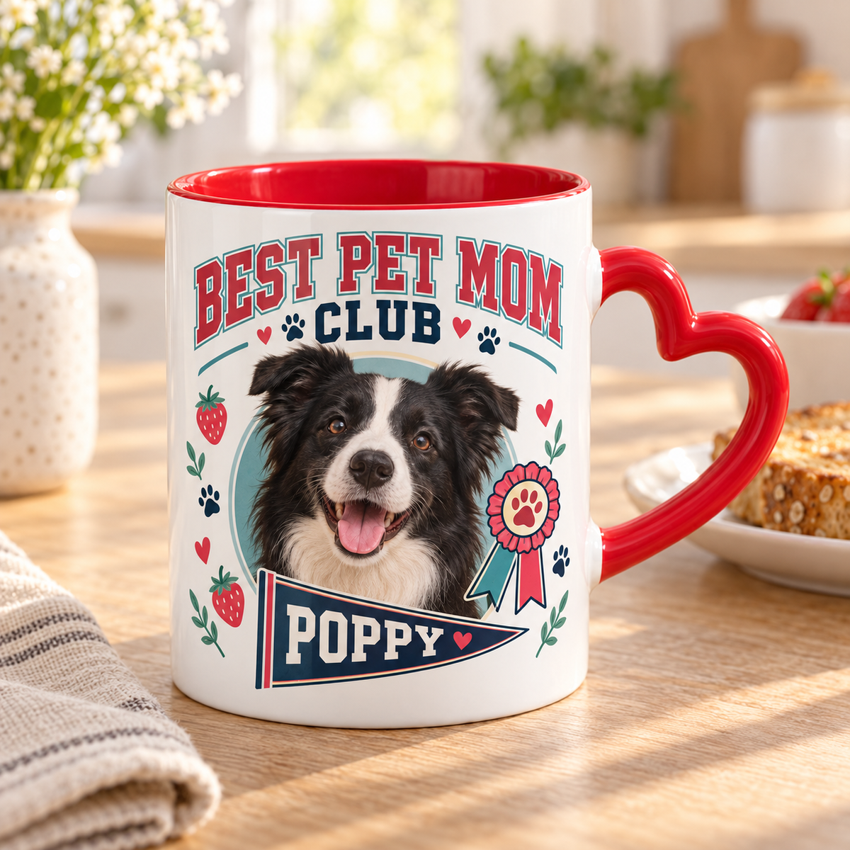 Best Pet Mom Club — Personalized Pet Heart Handle Mug — lifestyle example mockup