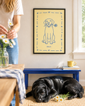 Minimal line art personalized framed dog portrait in a sunny room