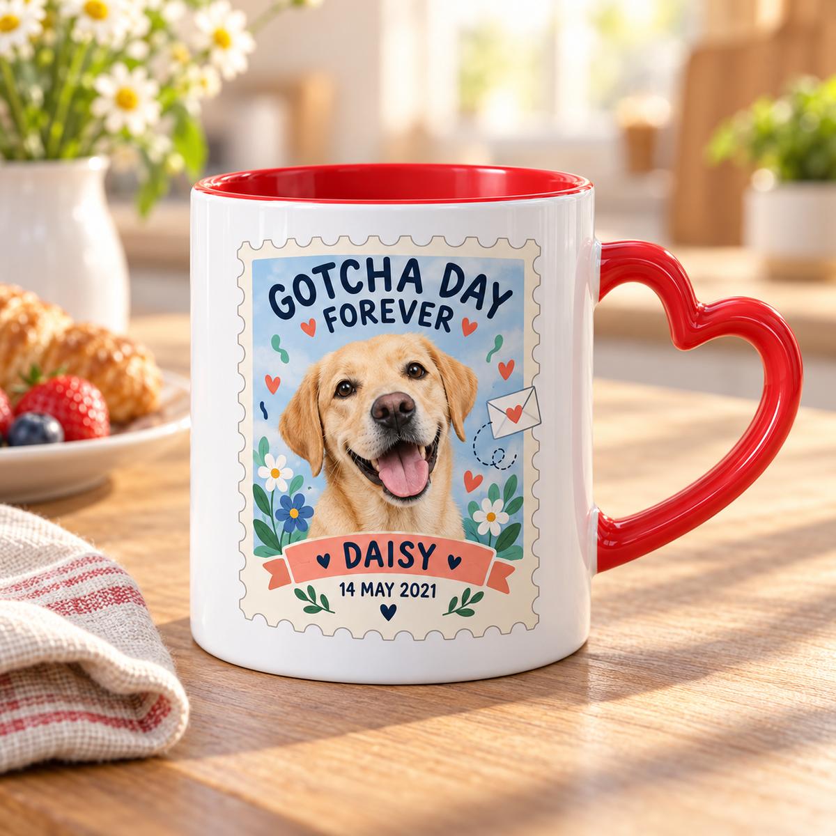 Gotcha Day Forever — Personalized Pet Heart Handle Mug — lifestyle example mockup