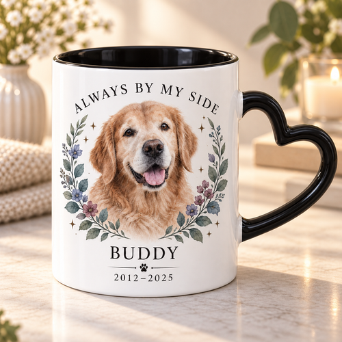 Always by My Side — Personalized Pet Heart Handle Mug — close-up example mockup