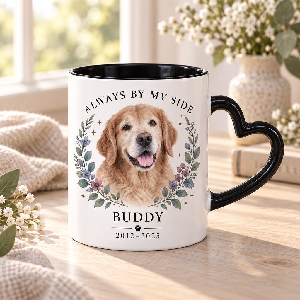 Always by My Side — Personalized Pet Heart Handle Mug — lifestyle example mockup