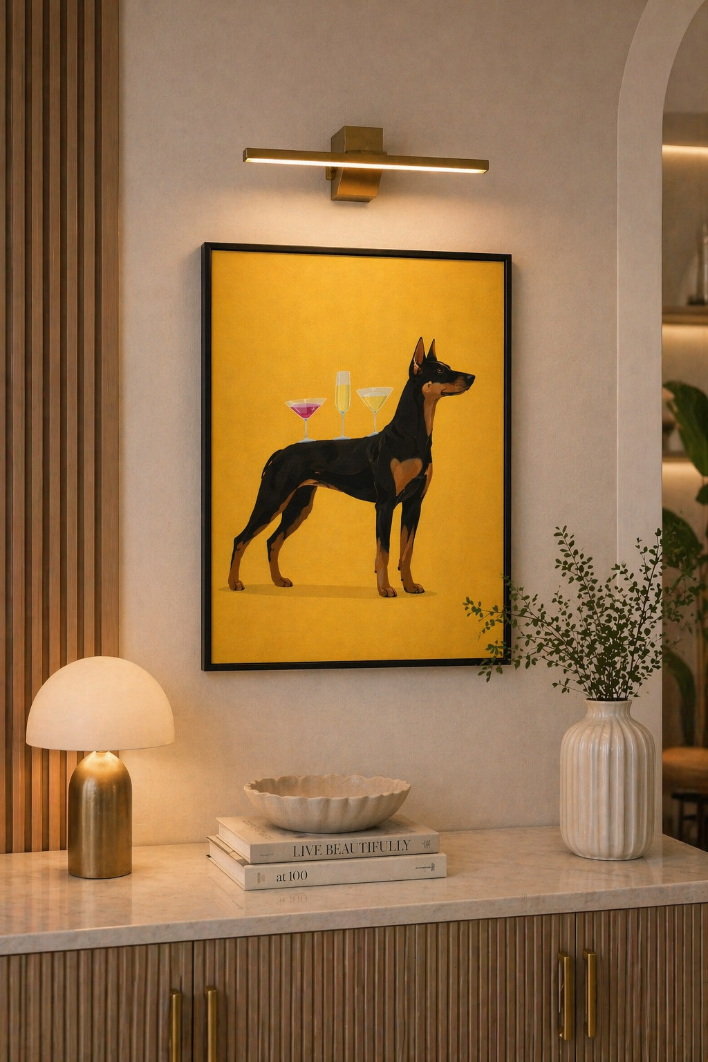 The Tipsy Tail framed dog art print by Fiorpaw