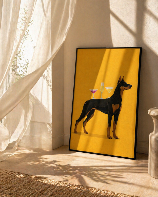 The Tipsy Tail framed dog art print by Fiorpaw