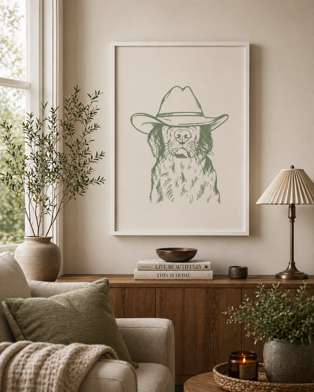 The Western Pup Sketch framed dog art print by Fiorpaw