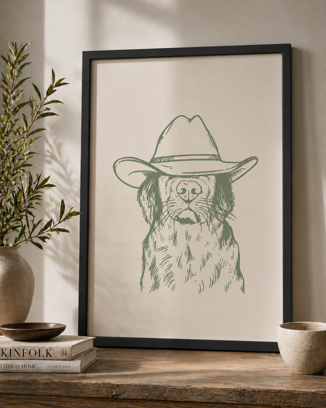 The Western Pup Sketch framed dog art print by Fiorpaw