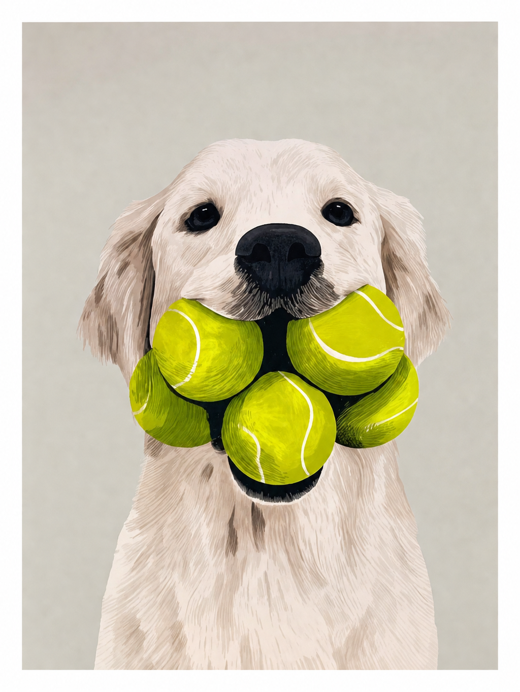 All In golden retriever tennis ball art print by Fiorpaw