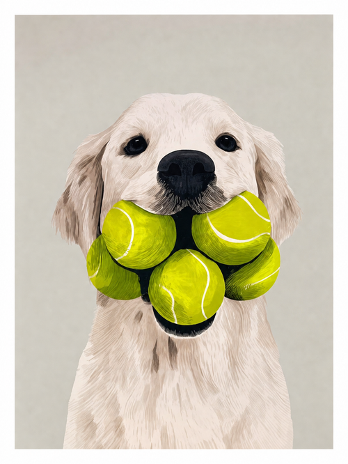 All In golden retriever tennis ball art print by Fiorpaw