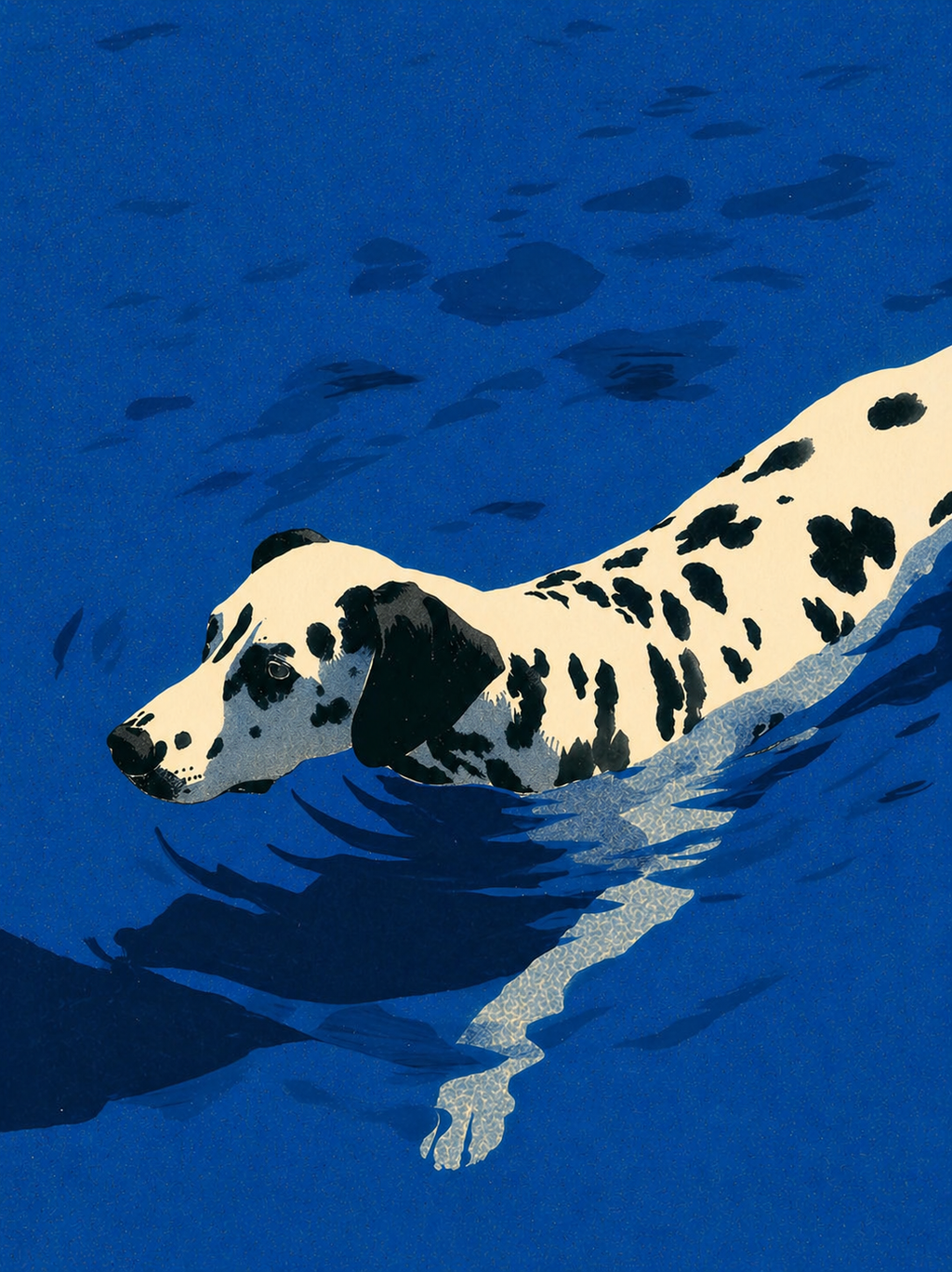 Deep Blue Dive Dalmatian swim art print by Fiorpaw