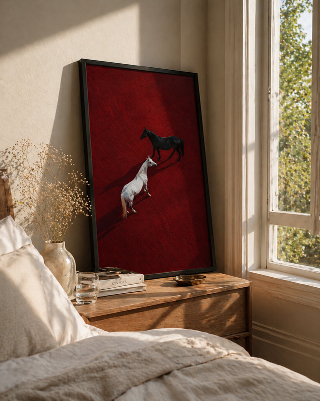 Crimson Contrast horse framed wall art print by Fiorpaw