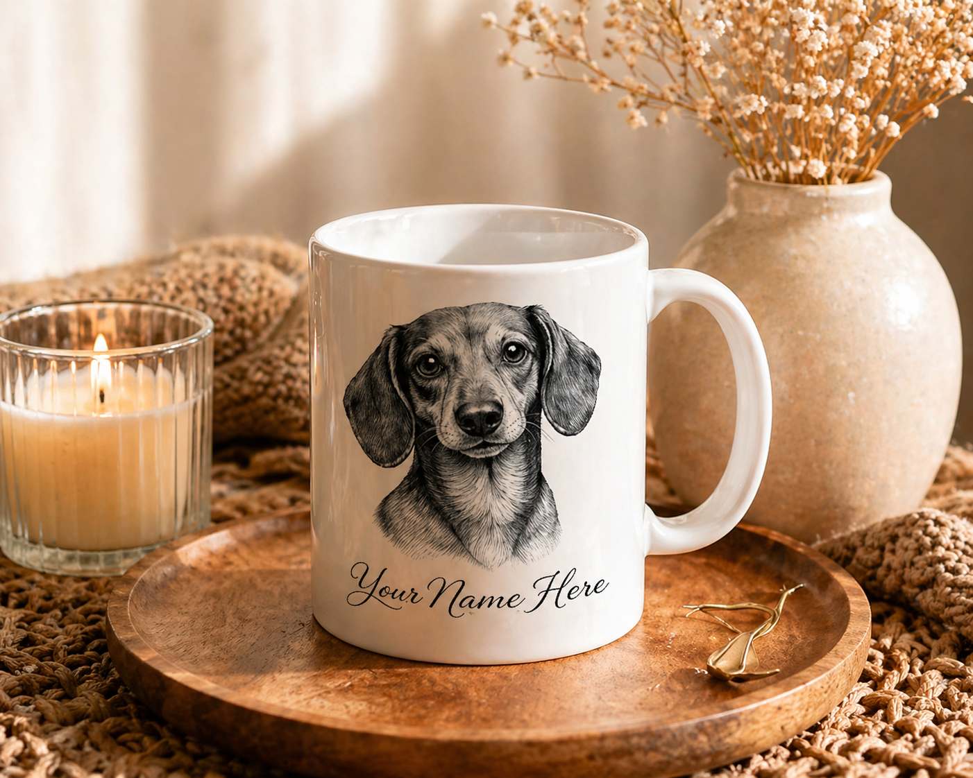 Custom black and white pet portrait mug by Fiorpaw