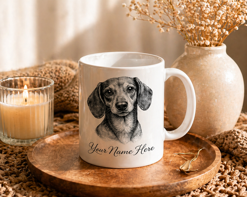 Custom black and white pet portrait mug by Fiorpaw