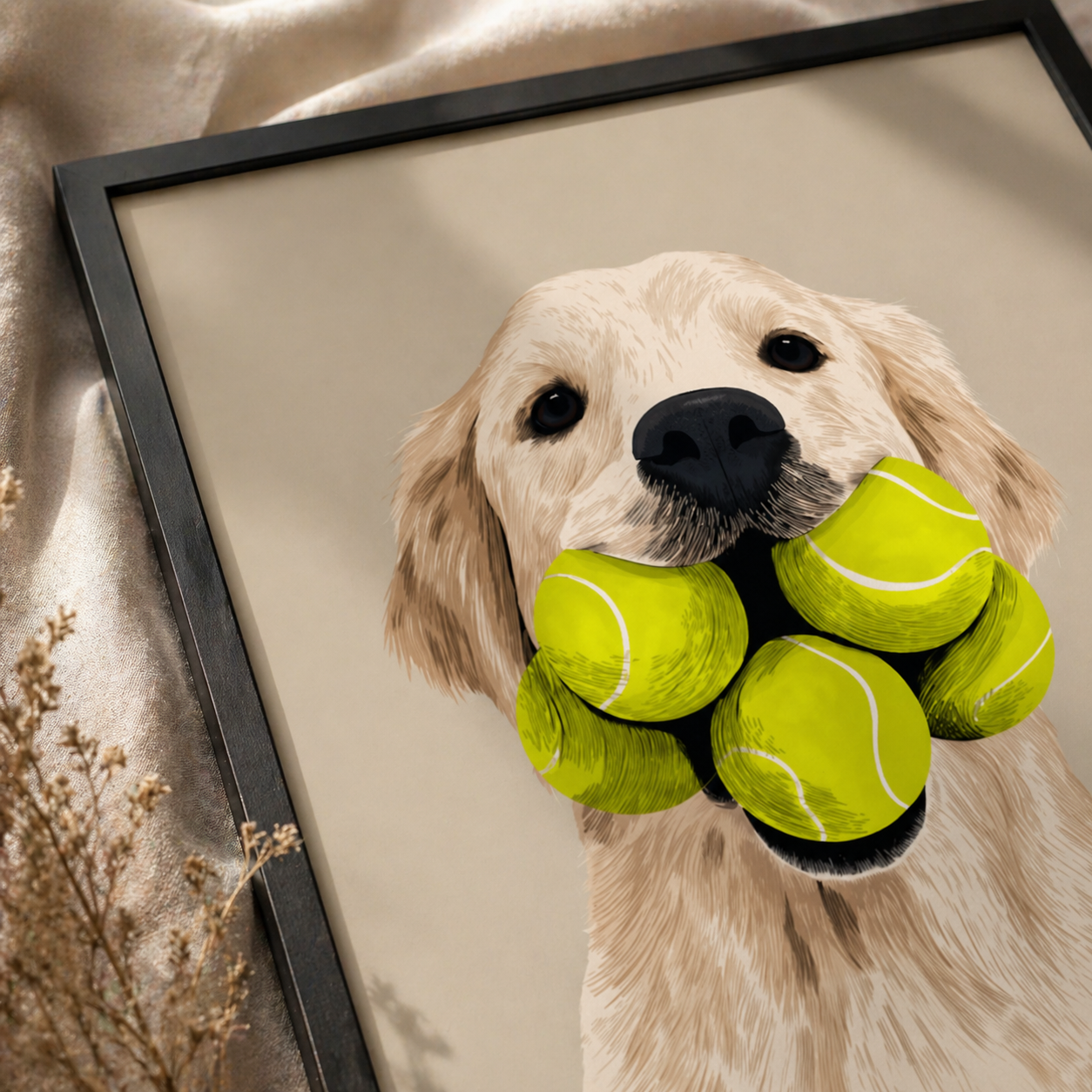All In golden retriever tennis ball art print by Fiorpaw