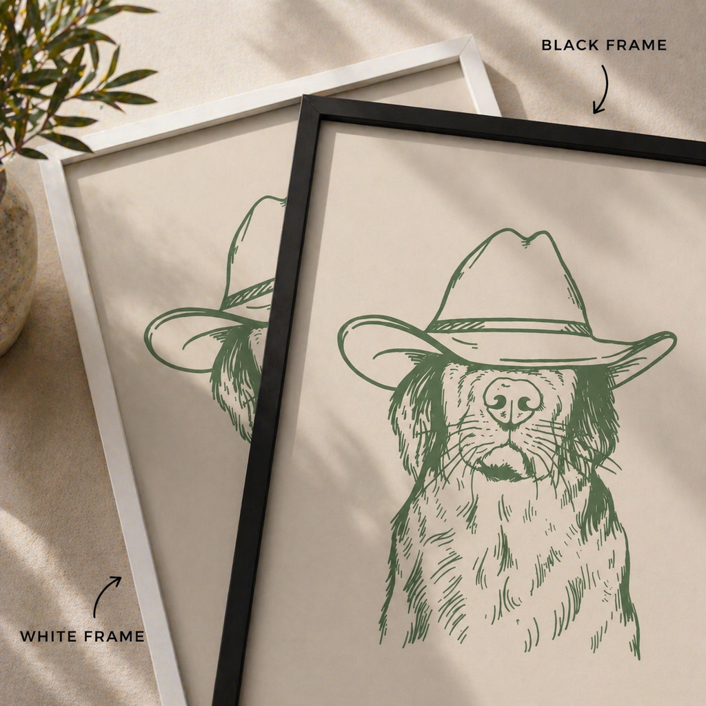 The Western Pup Sketch framed dog art print by Fiorpaw