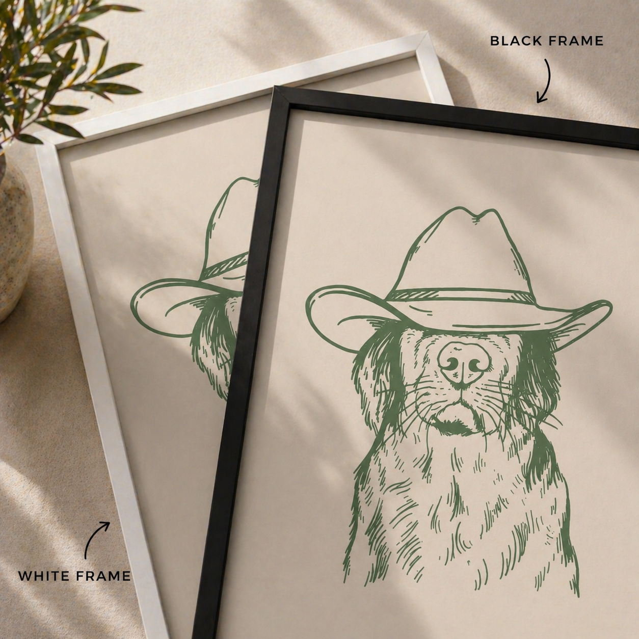 The Western Pup Sketch framed dog art print by Fiorpaw