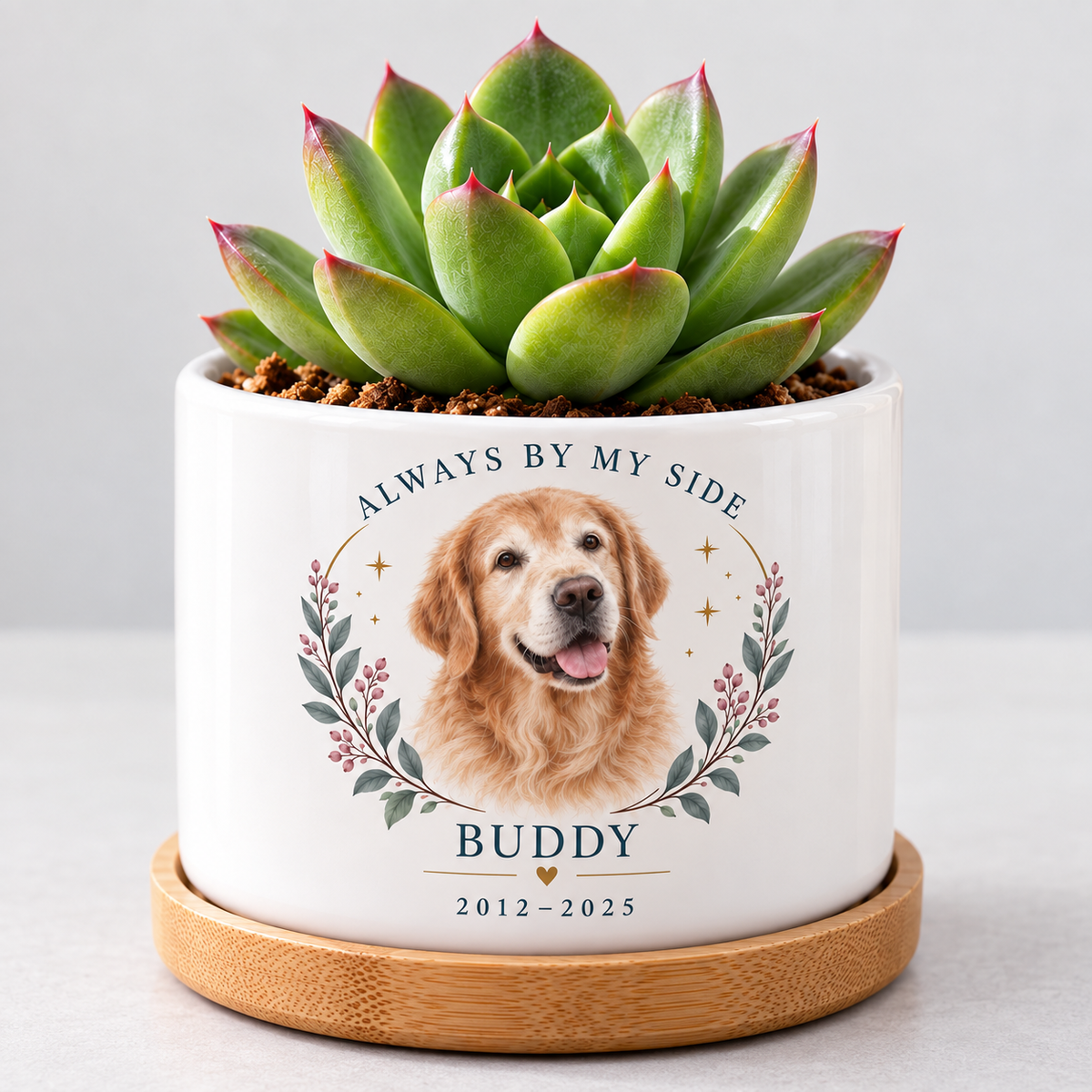 Always by My Side personalized pet plant pot close-up