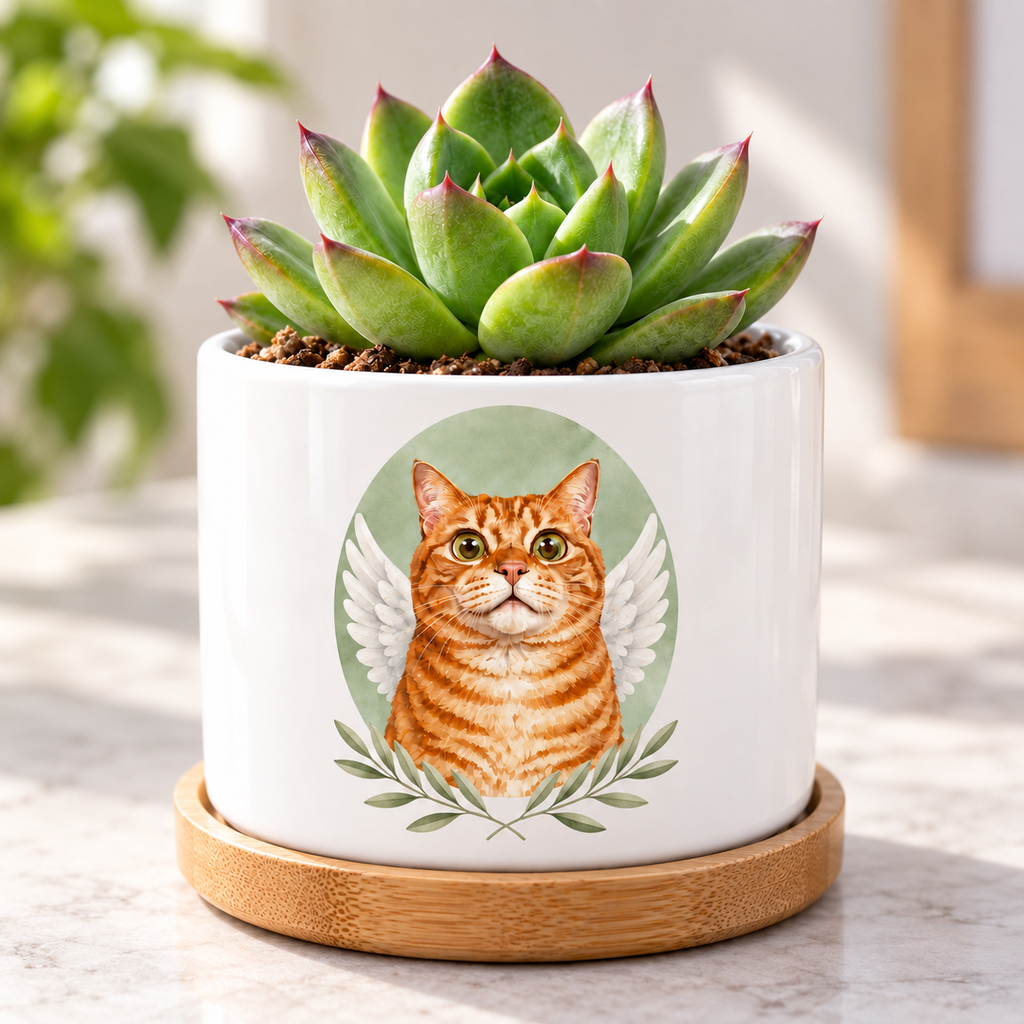 Angel in the Garden personalized pet plant pot close-up