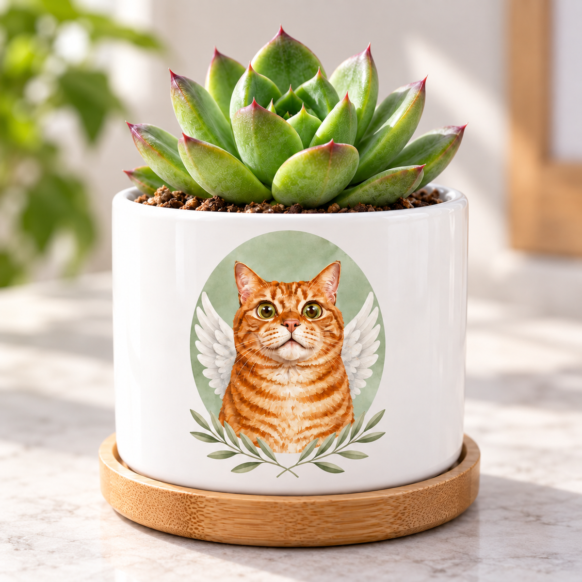 Angel in the Garden personalized pet plant pot close-up