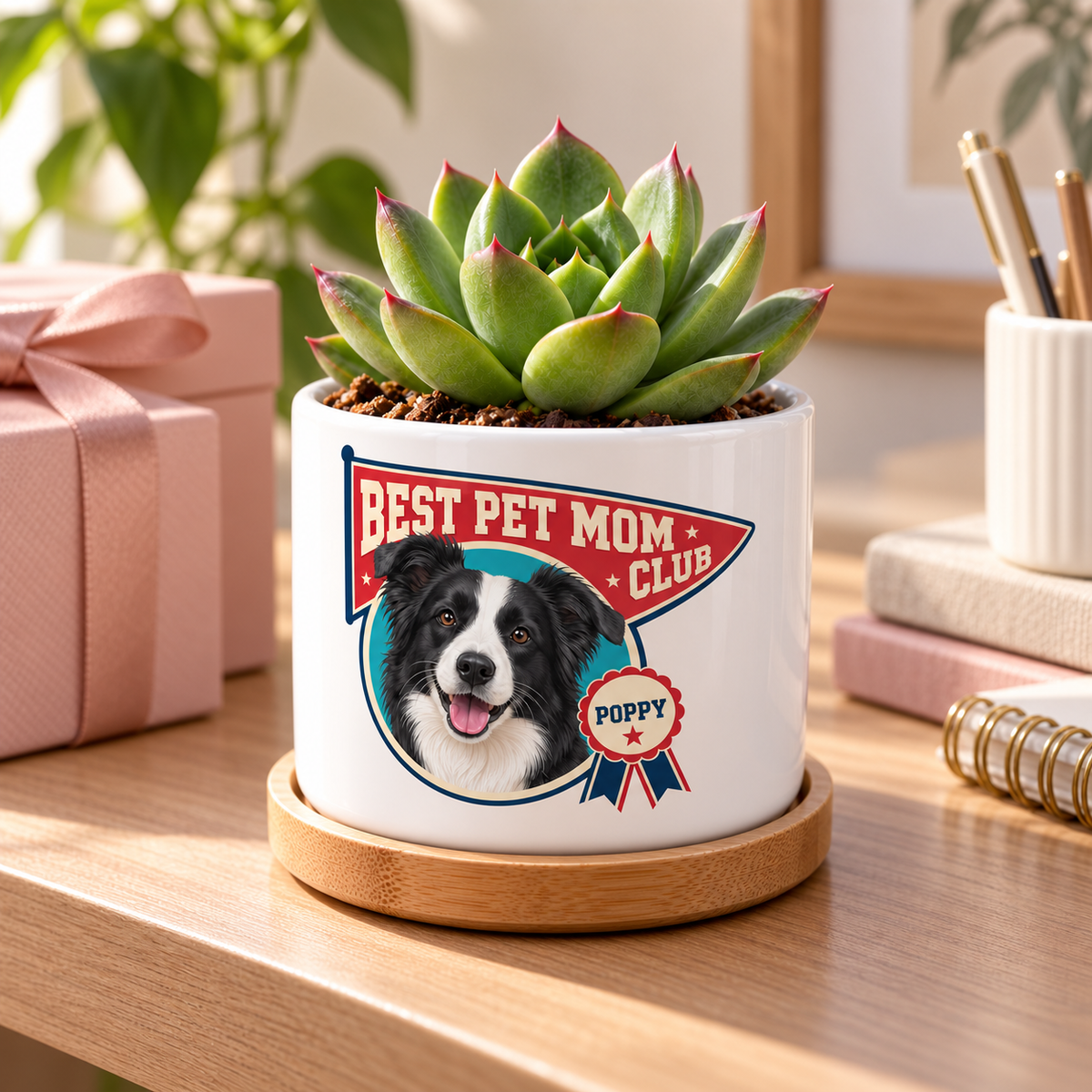Best Pet Mom Club personalized pet plant pot side-angle lifestyle