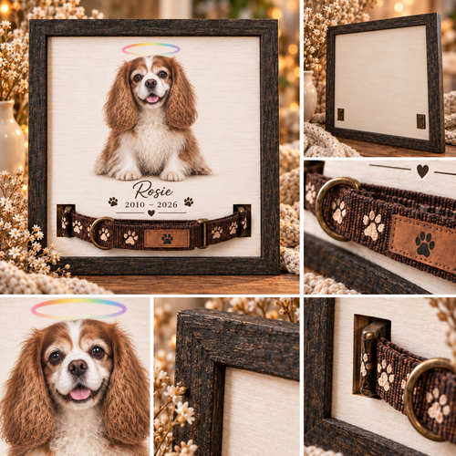 A Halo of Memories — Personalized Pet Memorial Frame — product details and close-up mockup