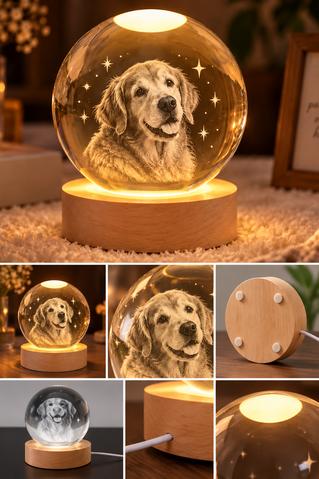 Among the Stars — Personalized Pet Crystal Globe Lamp — product details and close-up mockup