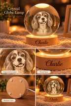 Blessed in Heaven — Personalized Pet Crystal Globe Lamp — product details and close-up mockup