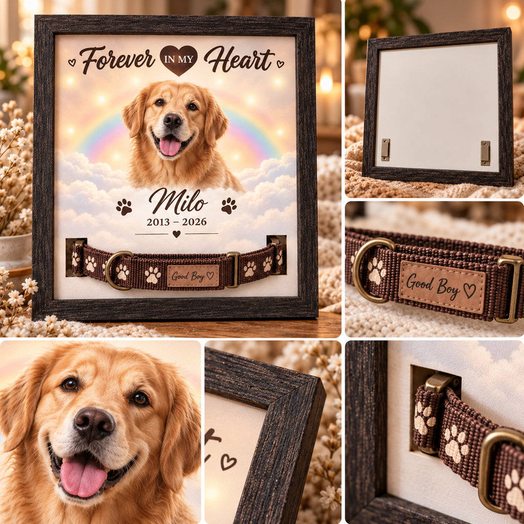 Forever in My Heart — Personalized Pet Memorial Frame — product details and close-up mockup