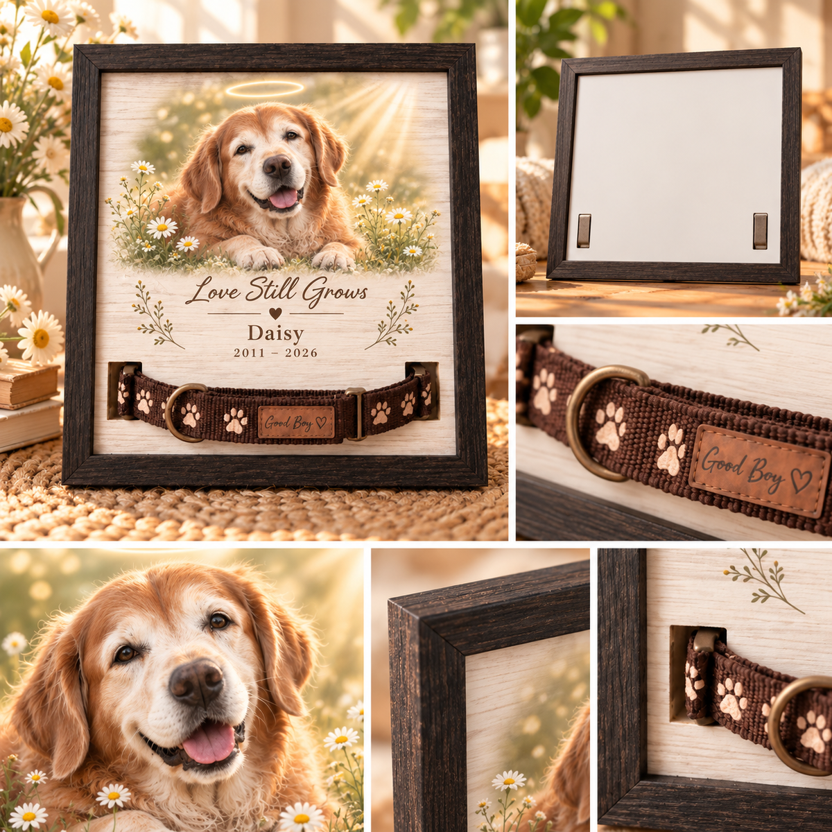 Love Still Grows — Personalized Pet Memorial Frame — product details and close-up mockup