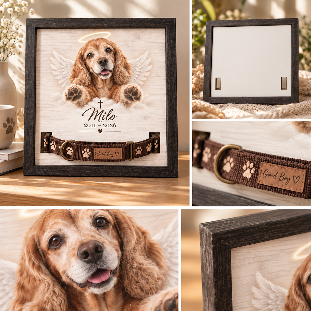Still Feeling Hugged — Personalized Pet Memorial Frame — product details and close-up mockup