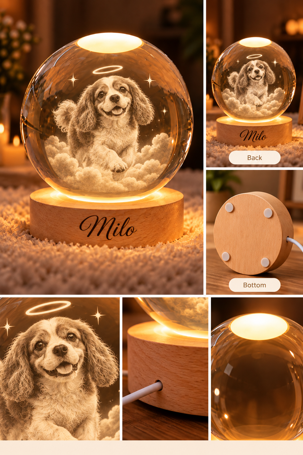 Still Running Free — Personalized Pet Crystal Globe Lamp — product details and close-up mockup