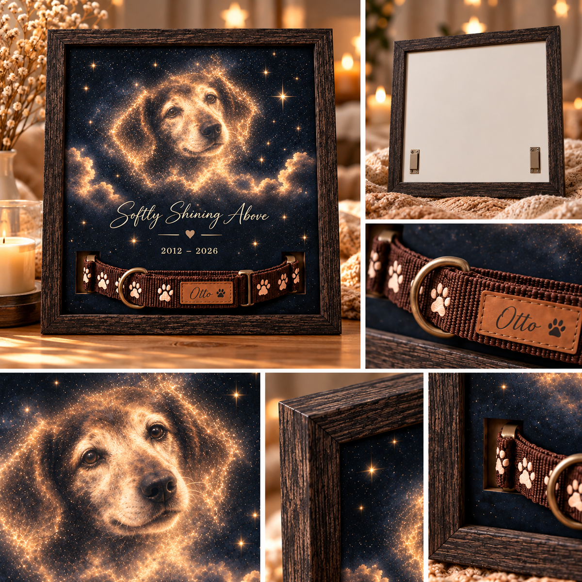 Still Shining Above — Personalized Pet Memorial Frame — product details and close-up mockup