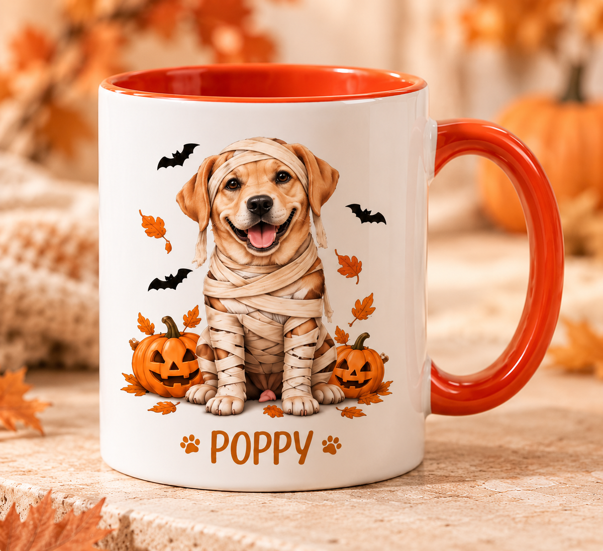 Personalized mummy pet portrait and name on Halloween mug