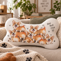 Hot Butt Club bone-shaped pillow with playful corgi illustrations, hearts and flame doodles