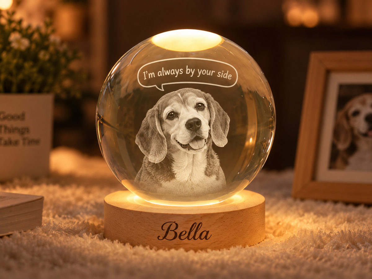 Always by Your Side — Personalized Pet Crystal Globe Lamp — supplied primary design mockup