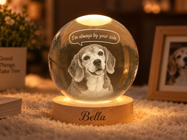 Always by Your Side — Personalized Pet Crystal Globe Lamp — supplied primary design mockup