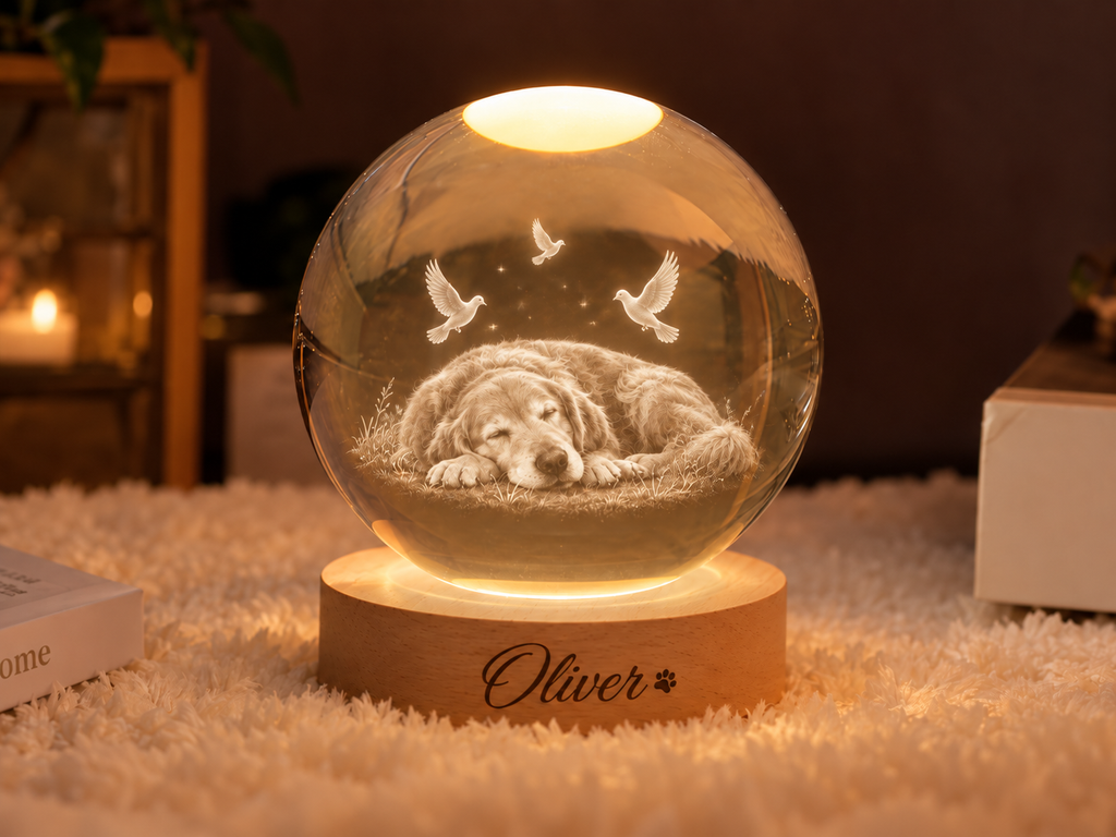 Forever at Peace — Personalized Pet Crystal Globe Lamp — supplied primary design mockup