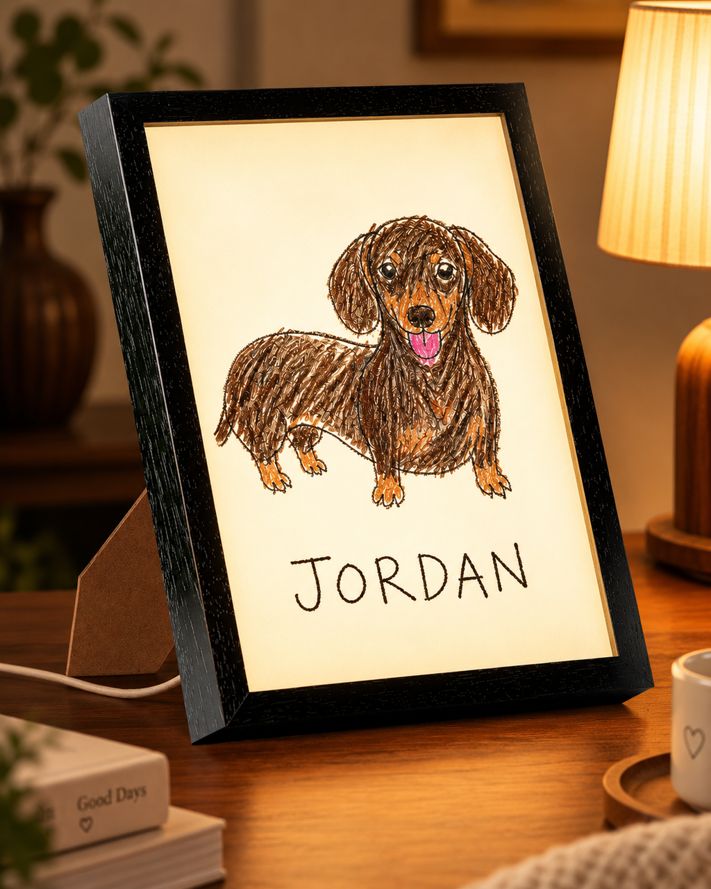 Pawtrait Sketch — Personalized Pet Light-Up Frame — supplied side-angle mockup