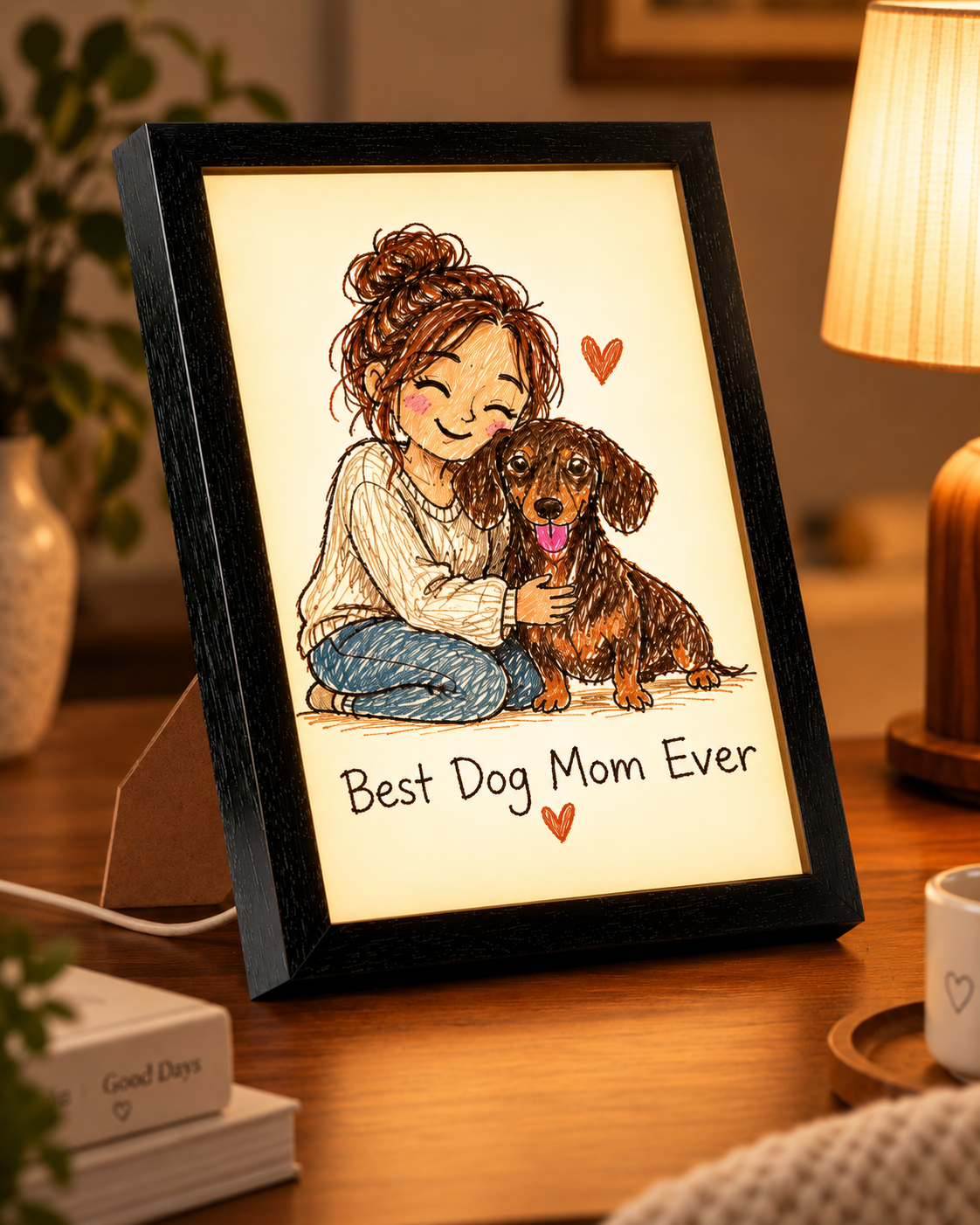 Best Dog Mom Ever — Personalized Pet Light-Up Frame — supplied side-angle mockup