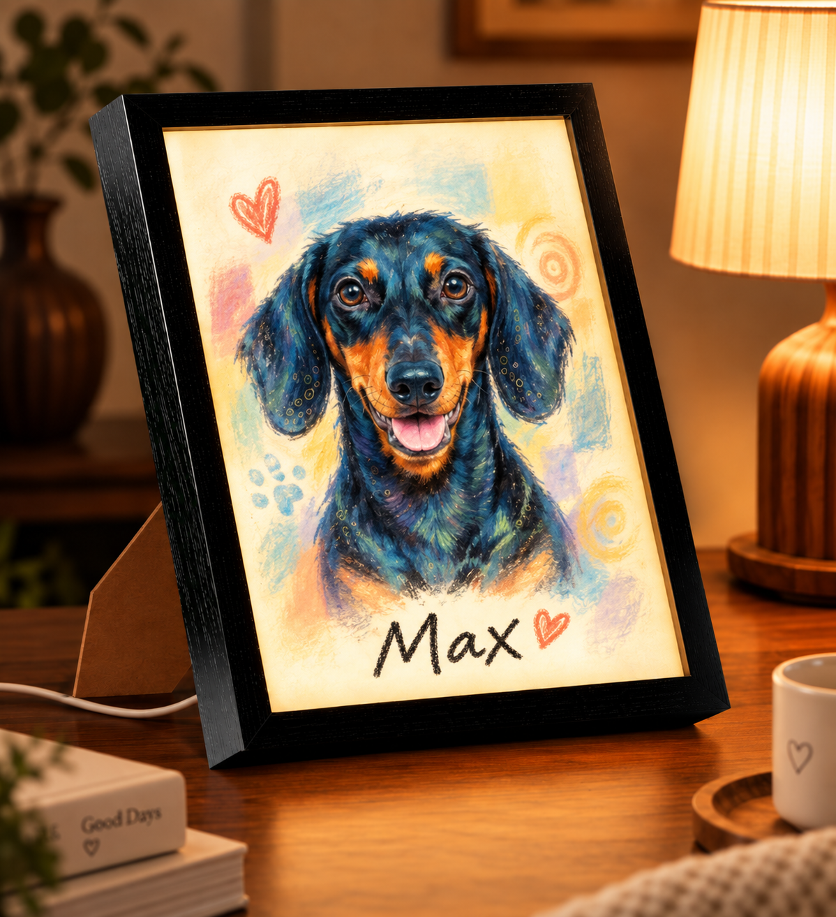 Soft Pastel Pawtrait — Personalized Pet Light-Up Frame — supplied side-angle mockup