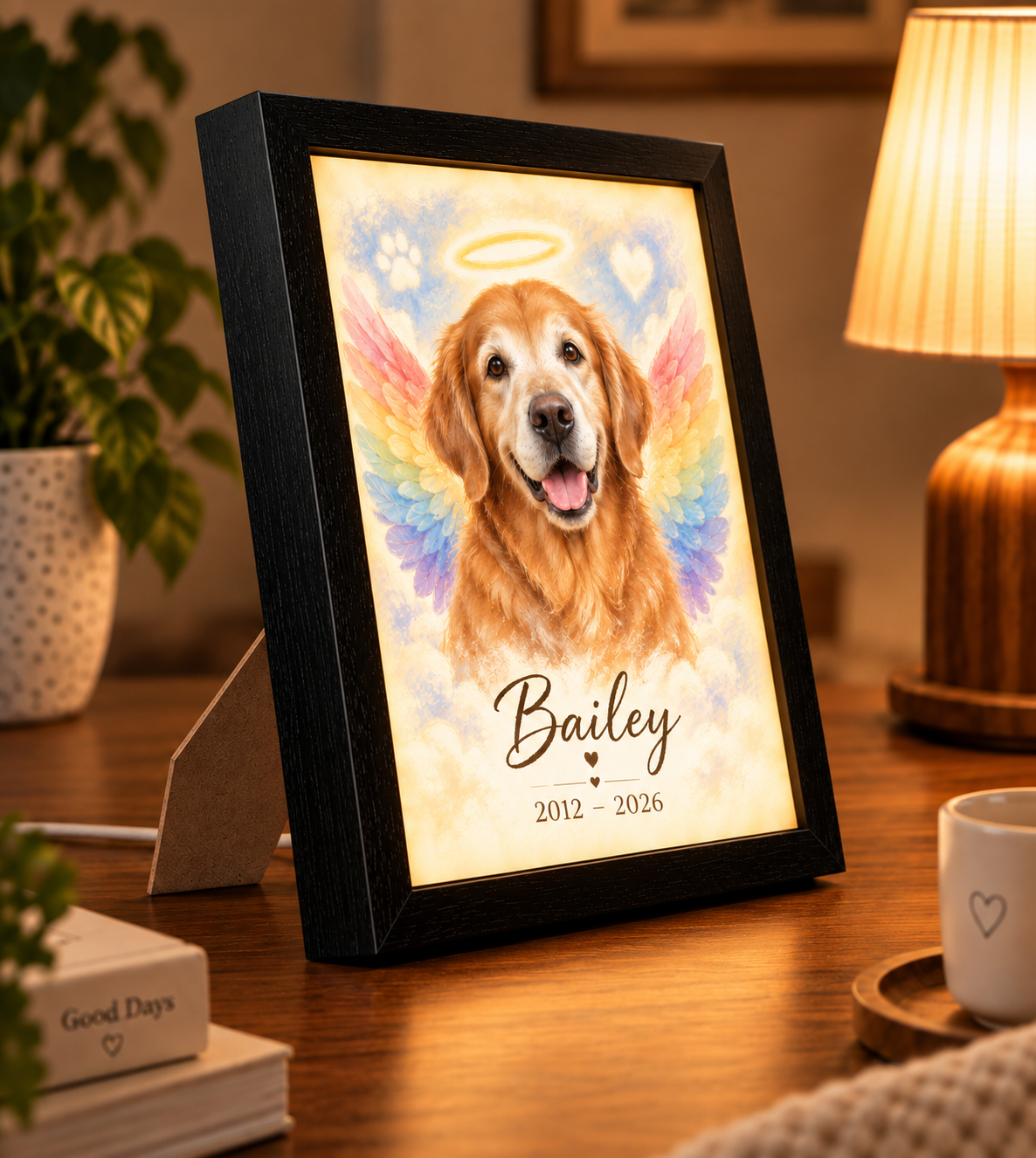 Resting in Joy — Personalized Pet Light-Up Frame — supplied side-angle mockup