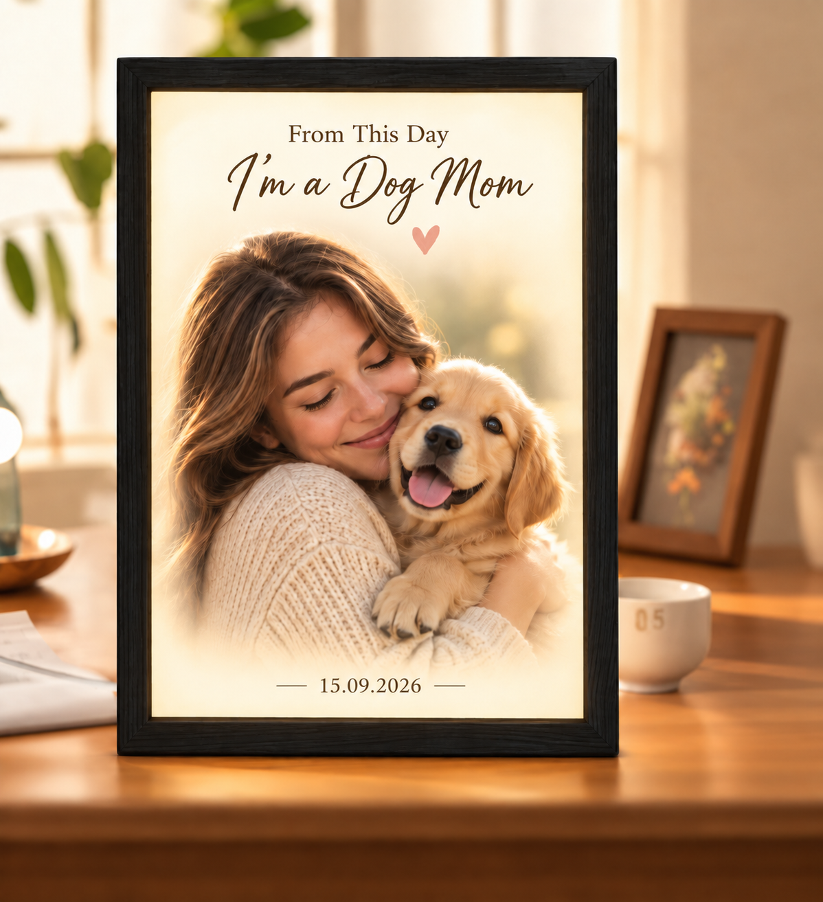 The Day I Became a Dog Mom — Personalized Pet Light-Up Frame — supplied primary design mockup