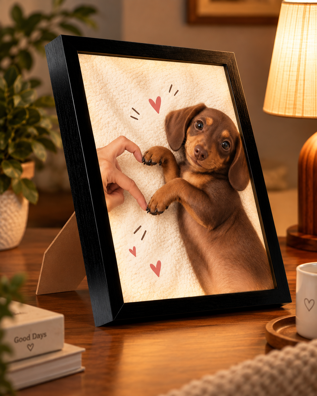 Love at First Paw — Personalized Pet Light-Up Frame — supplied side-angle mockup