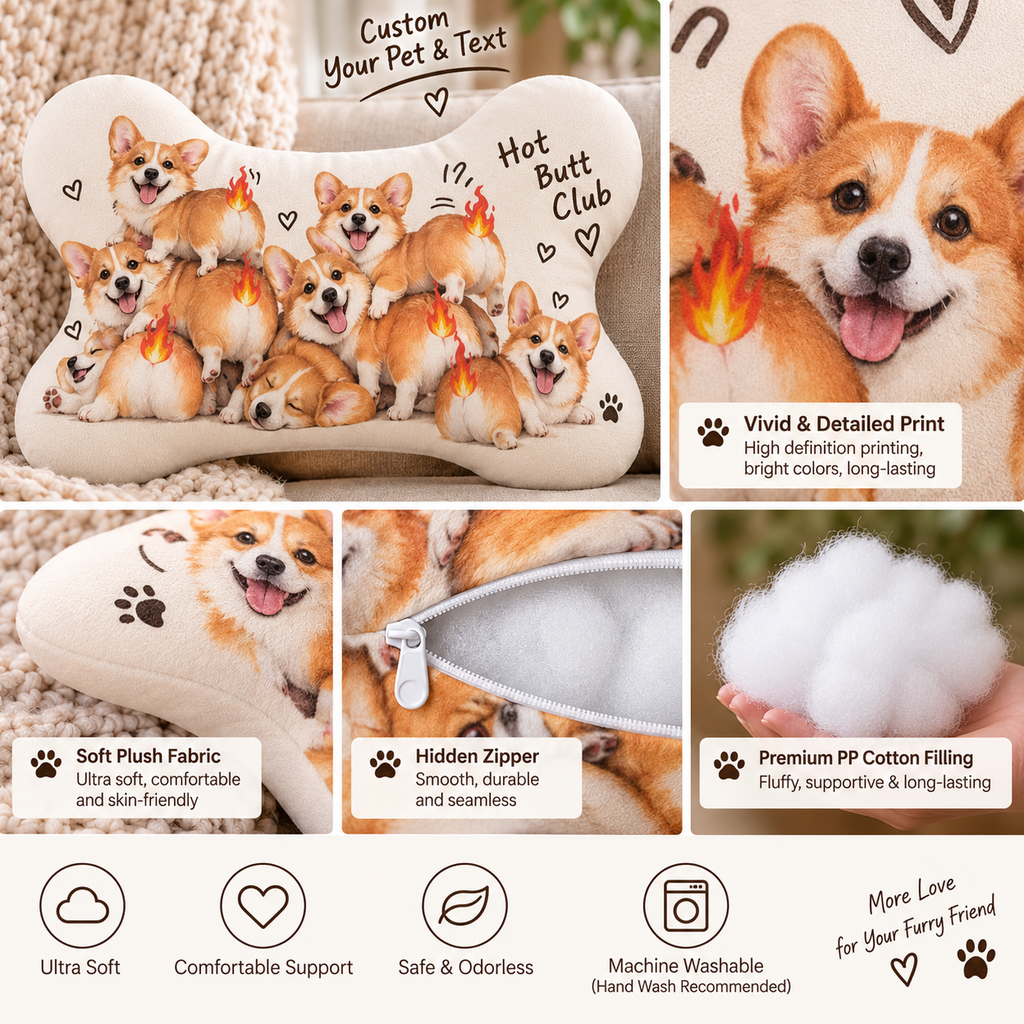 Hot Butt Club — Personalized Pet Shaped Pillow — additional product-detail mockup
