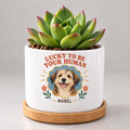 Lucky to Be Your Human — Personalized Pet Plant Pot — coordinated studio mockup