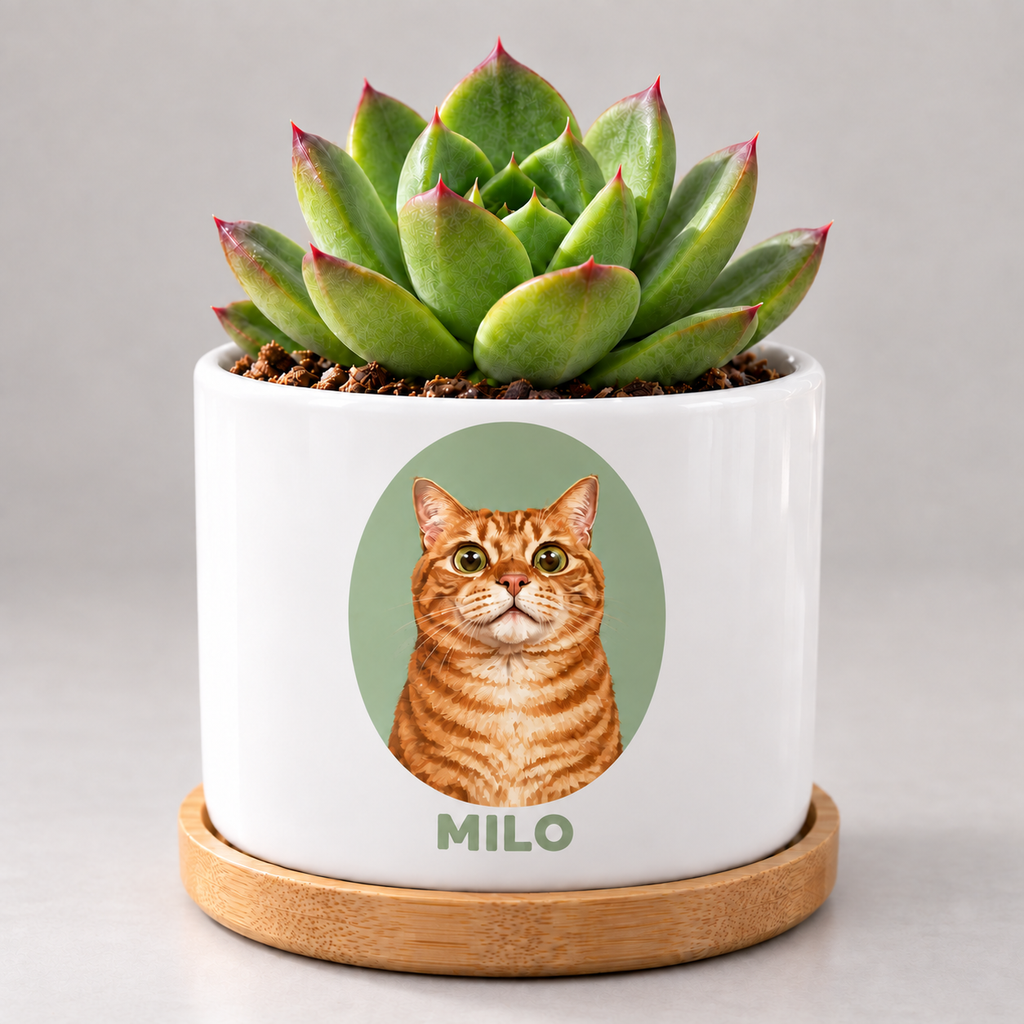 Sage Portrait — Personalized Pet Plant Pot — coordinated studio mockup