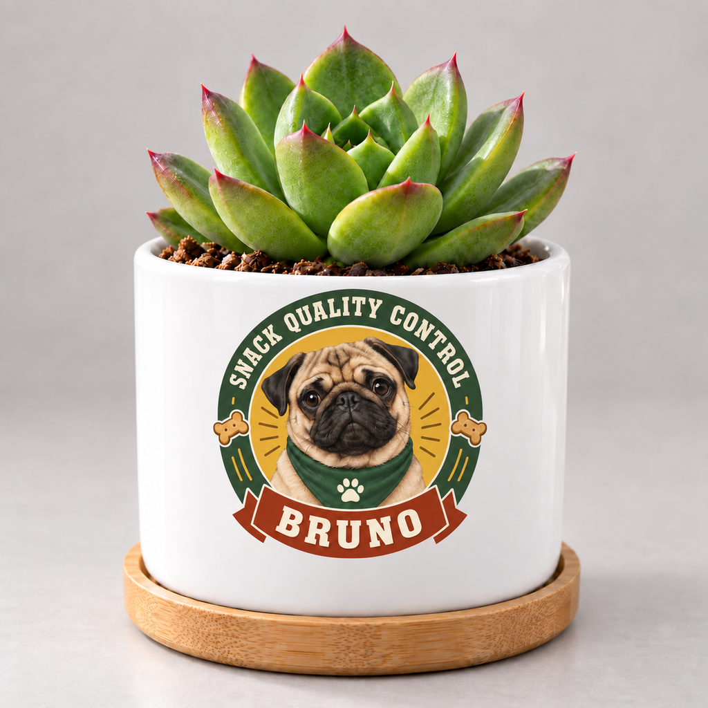 Snack Quality Control — Personalized Pet Plant Pot — coordinated studio mockup