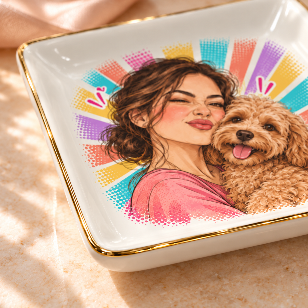 Pop Color Cuddle — Personalized Pet Ring Dish — close-up of the thin gold rim