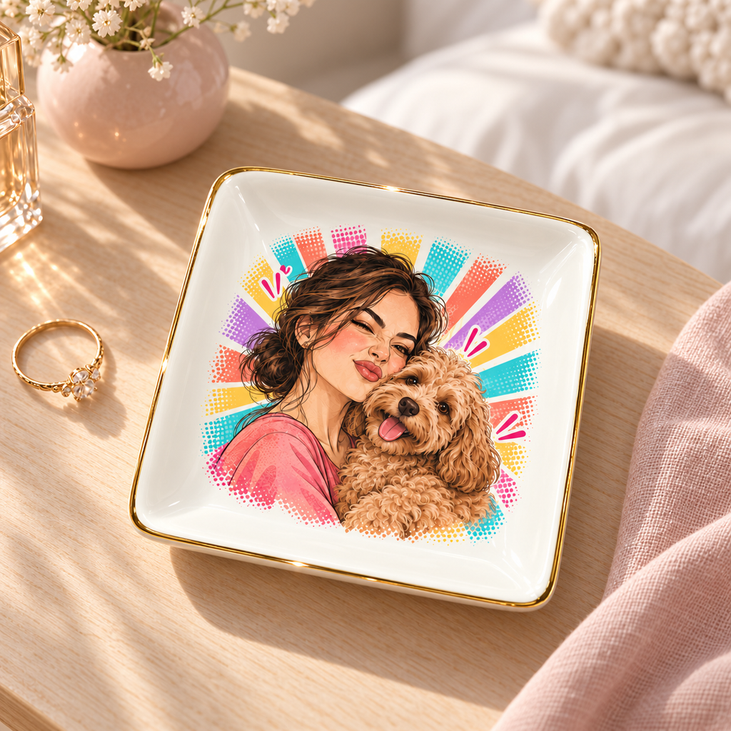 Pop Color Cuddle — Personalized Pet Ring Dish — styled bedside lifestyle mockup