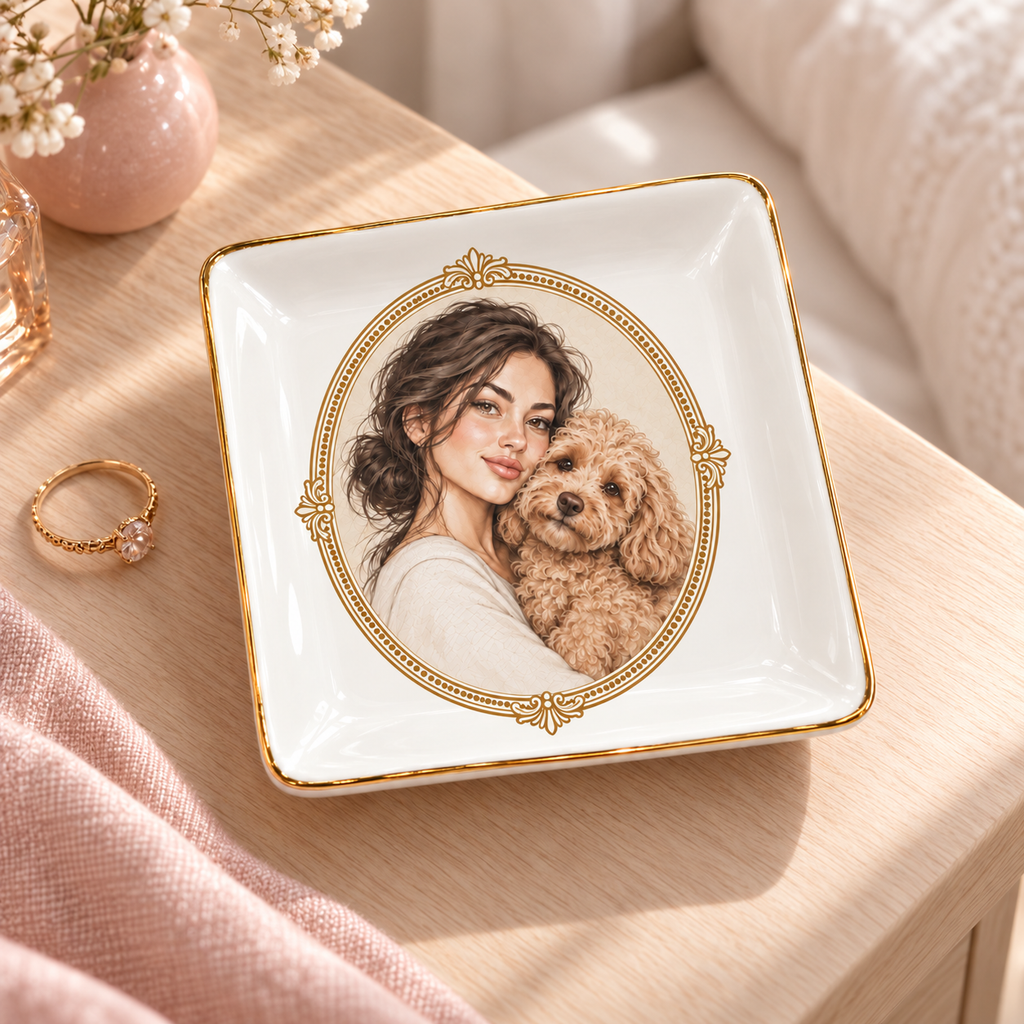 Heirloom Oval — Personalized Pet Ring Dish — styled bedside lifestyle mockup